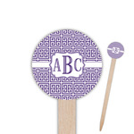 Greek Key 6" Round Wooden Food Picks - Single Sided (Personalized)