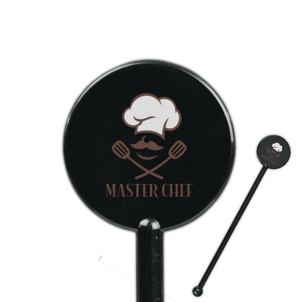 Custom Master Chef 5.5" Round Plastic Stir Sticks - Black - Single Sided (Personalized)