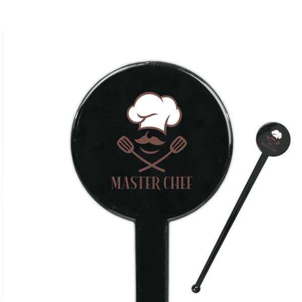 Custom Master Chef 7" Round Plastic Stir Sticks - Black - Single Sided (Personalized)