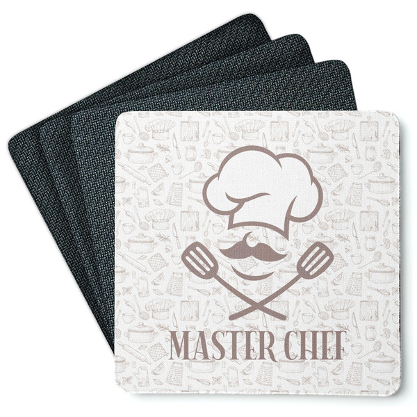 Custom Master Chef Square Rubber Backed Coasters - Set of 4 w/ Name or Text