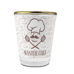Master Chef Glass Shot Glass - 1.5 oz - with Gold Rim - Set of 4 (Personalized)