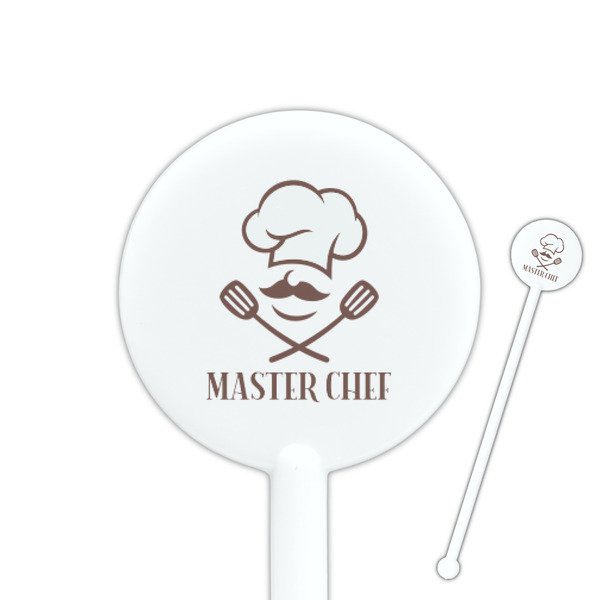 Custom Master Chef 5.5" Round Plastic Stir Sticks - White - Single Sided (Personalized)