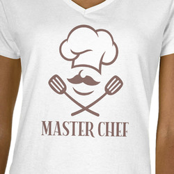 Master Chef Women's V-Neck T-Shirt - White - Large (Personalized)
