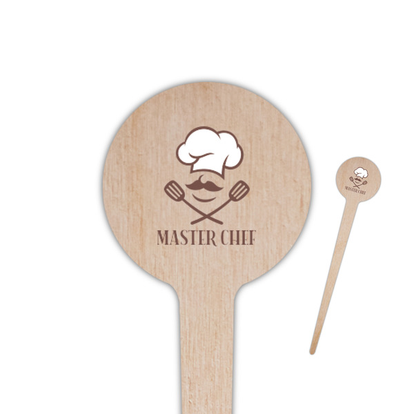 Custom Master Chef 4" Round Wooden Food Picks - Single Sided (Personalized)