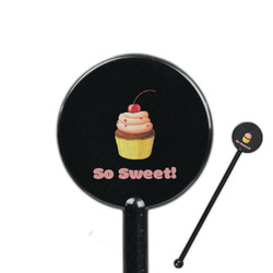 Sweet Cupcakes 5.5" Round Plastic Stir Sticks - Black - Single Sided (Personalized)