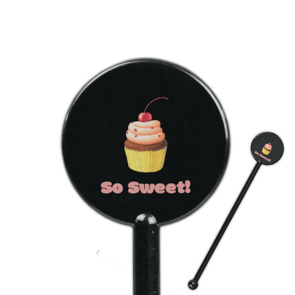 Custom Sweet Cupcakes 5.5" Round Plastic Stir Sticks - Black - Single Sided (Personalized)