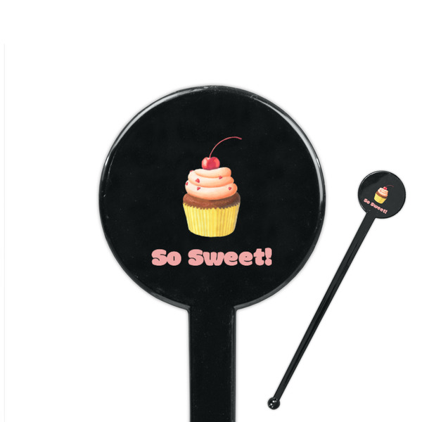 Custom Sweet Cupcakes 7" Round Plastic Stir Sticks - Black - Single Sided (Personalized)