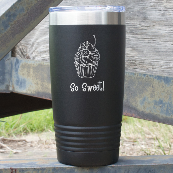 Custom Sweet Cupcakes 20 oz Stainless Steel Tumbler - Black - Single Sided (Personalized)