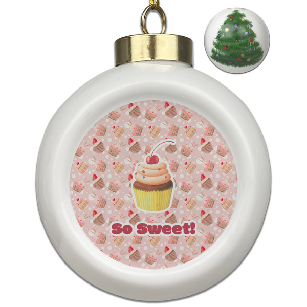 Custom Sweet Cupcakes Ceramic Ball Ornament - Christmas Tree (Personalized)