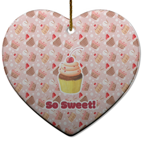 Custom Sweet Cupcakes Heart Ceramic Ornament w/ Name or Text