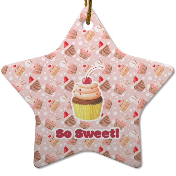 Custom Sweet Cupcakes Star Ceramic Ornament w/ Name or Text