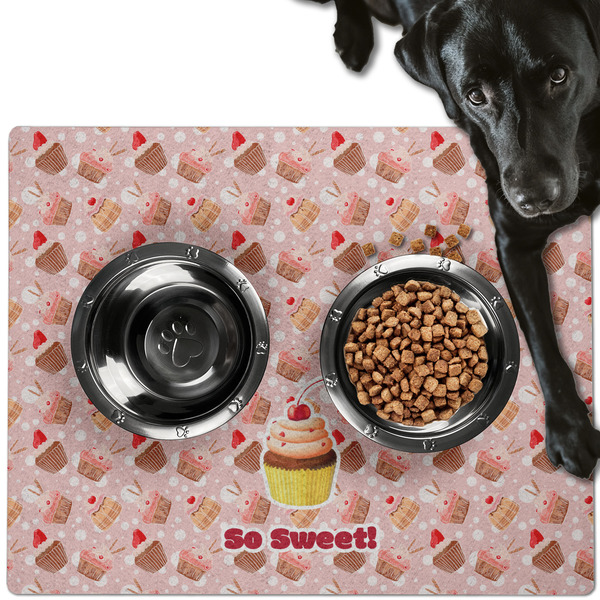 Custom Sweet Cupcakes Dog Food Mat - Large w/ Name or Text