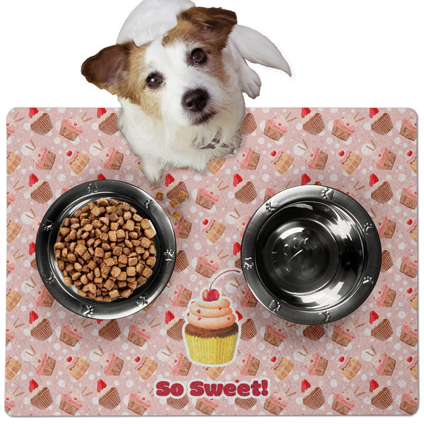 Custom Sweet Cupcakes Dog Food Mat - Medium w/ Name or Text