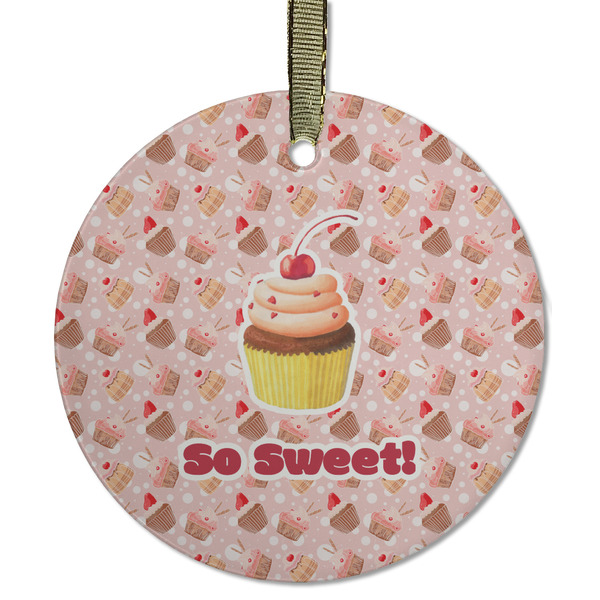 Custom Sweet Cupcakes Flat Glass Ornament - Round w/ Name or Text