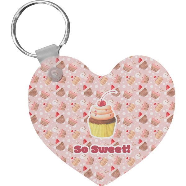 Custom Sweet Cupcakes Heart Plastic Keychain w/ Name or Text