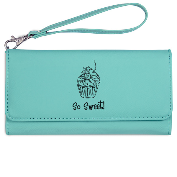 Custom Sweet Cupcakes Ladies Leatherette Wallet - Laser Engraved- Teal (Personalized)