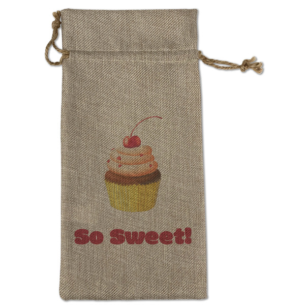 Custom Sweet Cupcakes Large Burlap Gift Bag - Front (Personalized)