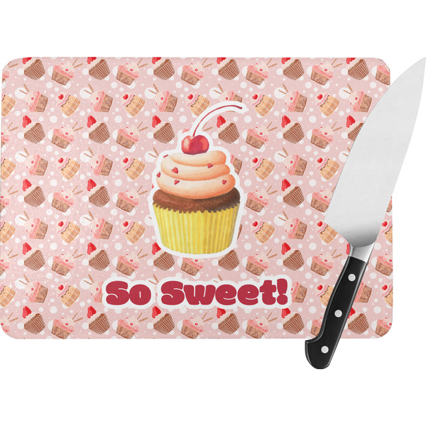 Custom Sweet Cupcakes Rectangular Glass Cutting Board (Personalized)