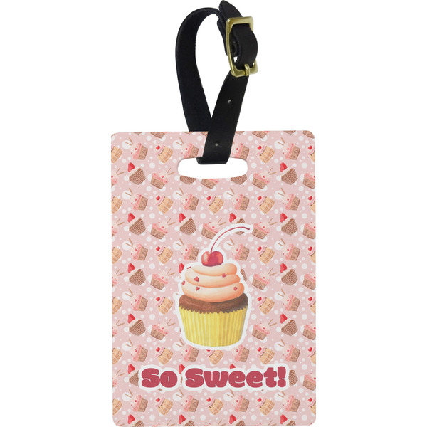 Custom Sweet Cupcakes Plastic Luggage Tag - Rectangular w/ Name or Text