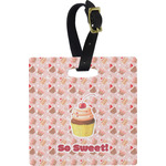 Sweet Cupcakes Plastic Luggage Tag - Square w/ Name or Text