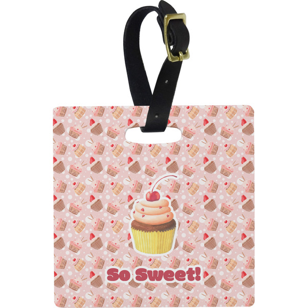 Custom Sweet Cupcakes Plastic Luggage Tag - Square w/ Name or Text