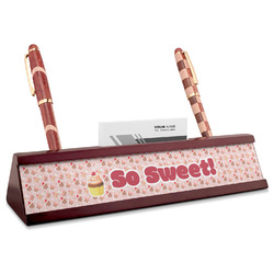 Sweet Cupcakes Red Mahogany Nameplate with Business Card Holder (Personalized)