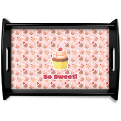 Sweet Cupcakes Black Wooden Tray - Small w/ Name or Text