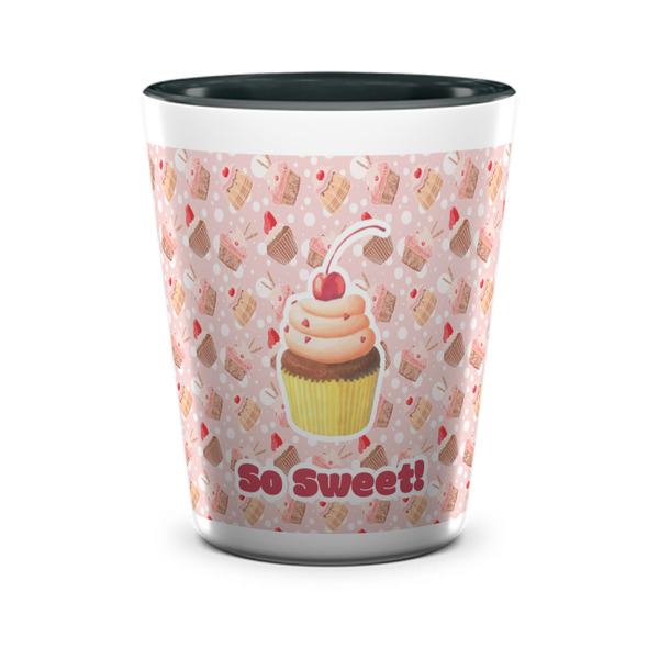 Custom Sweet Cupcakes Ceramic Shot Glass - 1.5 oz - Two Tone - Single (Personalized)