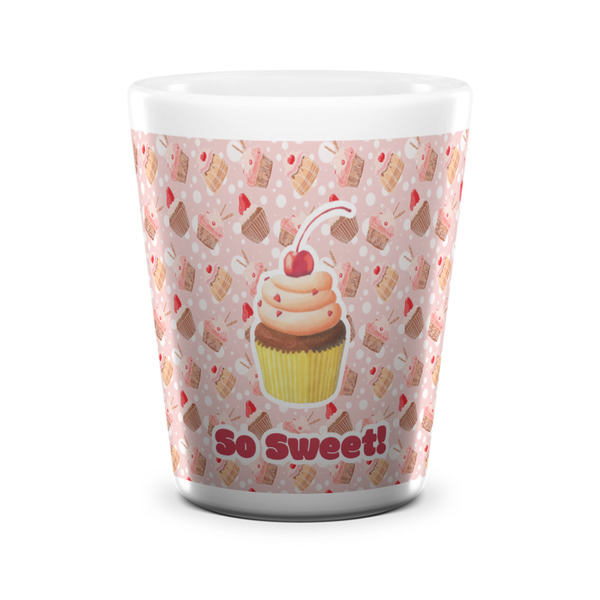 Custom Sweet Cupcakes Ceramic Shot Glass - 1.5 oz - White - Single (Personalized)