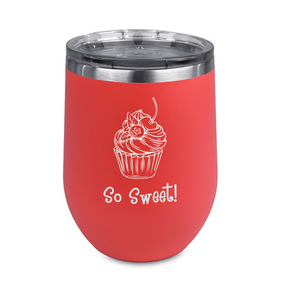 Custom Sweet Cupcakes Stemless Stainless Steel Wine Tumbler - Coral - Double Sided (Personalized)