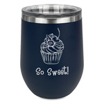 Sweet Cupcakes Stemless Stainless Steel Wine Tumbler - Navy - Double Sided (Personalized)