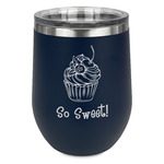 Sweet Cupcakes Stemless Stainless Steel Wine Tumbler - Navy - Single Sided (Personalized)