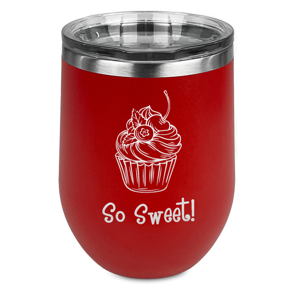 Custom Sweet Cupcakes Stemless Stainless Steel Wine Tumbler - Red - Double Sided (Personalized)