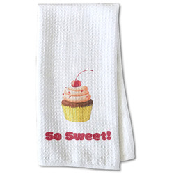 Sweet Cupcakes Kitchen Towel - Waffle Weave - Partial Print (Personalized)