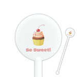 Sweet Cupcakes 5.5" Round Plastic Stir Sticks - White - Single Sided (Personalized)