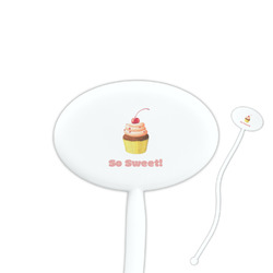 Sweet Cupcakes 7" Oval Plastic Stir Sticks - White - Single Sided (Personalized)