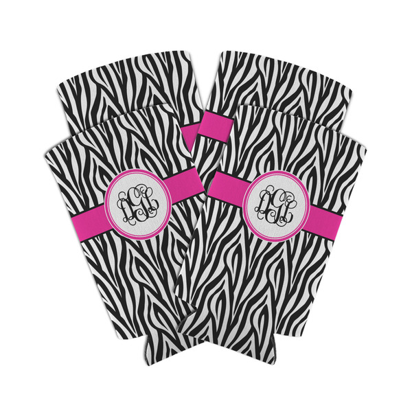 Custom Zebra Print Can Cooler (tall 12 oz) - Set of 4 (Personalized)