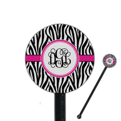 Zebra Print 5.5" Round Plastic Stir Sticks - Black - Single Sided (Personalized)