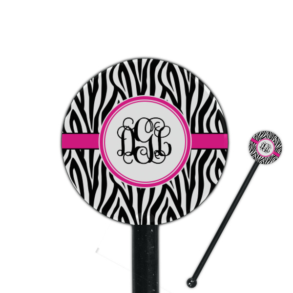 Custom Zebra Print 5.5" Round Plastic Stir Sticks - Black - Double Sided (Personalized)