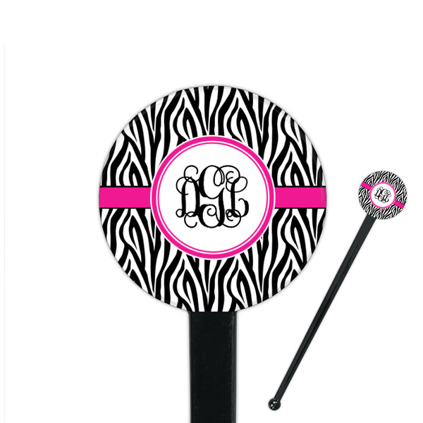 Custom Zebra Print 7" Round Plastic Stir Sticks - Black - Single Sided (Personalized)