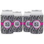 Zebra Print Can Cooler (12 oz) - Set of 4 w/ Monogram