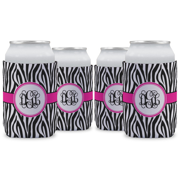 Custom Zebra Print Can Cooler (12 oz) - Set of 4 w/ Monogram