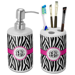 Zebra Print Ceramic Bathroom Accessories Set (Personalized)