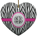 Zebra Print Heart Ceramic Ornament w/ Monogram