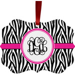 Zebra Print Metal Frame Ornament - Double Sided w/ Monogram