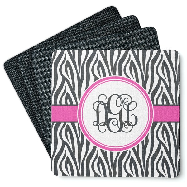 Custom Zebra Print Square Rubber Backed Coasters - Set of 4 (Personalized)