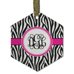 Zebra Print Flat Glass Ornament - Hexagon w/ Monogram