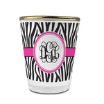 Zebra Print Glass Shot Glass - 1.5 oz - with Gold Rim - Single (Personalized)