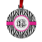 Zebra Print Metal Ball Ornament - Double Sided w/ Monogram