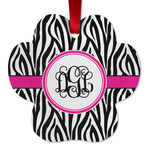 Zebra Print Metal Paw Ornament - Double Sided w/ Monogram